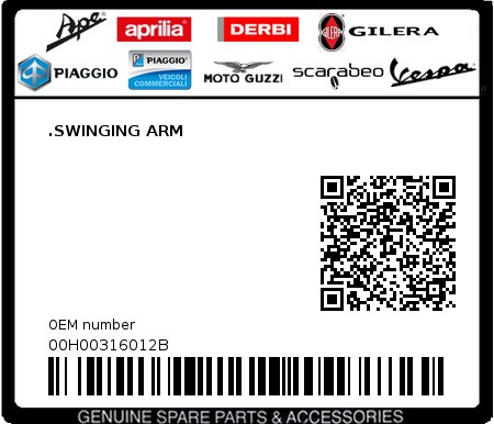 Product image: Piaggio - 00H00316012B - .SWINGING ARM  0
