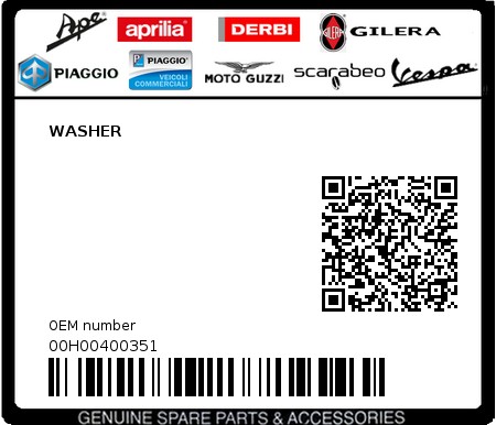 Product image: Piaggio - 00H00400351 - WASHER  0