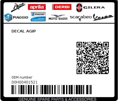 Product image: Piaggio - 00H00401521 - DECAL AGIP  0