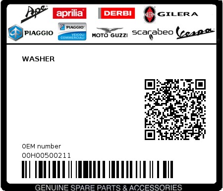 Product image: Piaggio - 00H00500211 - WASHER  0