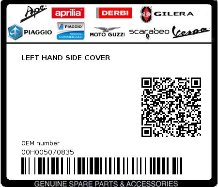 Product image: Piaggio - 00H005070835 - LEFT HAND SIDE COVER  0