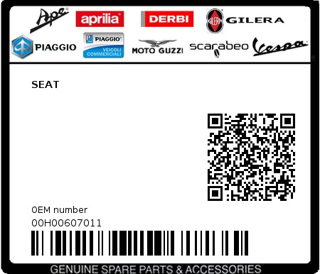 Product image: Piaggio - 00H00607011 - SEAT  0