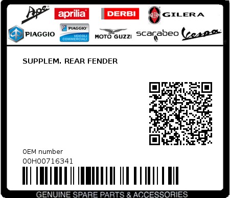 Product image: Piaggio - 00H00716341 - SUPPLEM. REAR FENDER  0