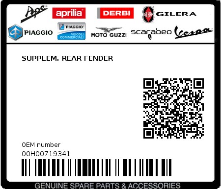 Product image: Piaggio - 00H00719341 - SUPPLEM. REAR FENDER  0