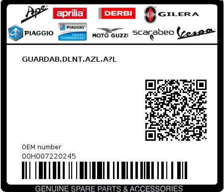 Product image: Piaggio - 00H007220245 - GUARDAB.DLNT.AZL.A?L  0