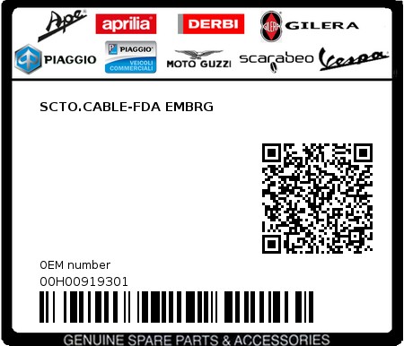 Product image: Piaggio - 00H00919301 - SCTO.CABLE-FDA EMBRG  0