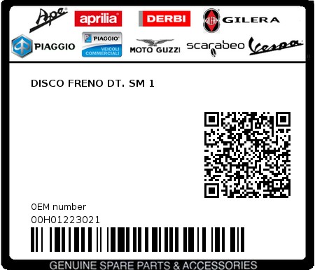 Product image: Piaggio - 00H01223021 - DISCO FRENO DT. SM 1  0