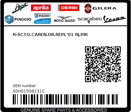 Product image: Piaggio - 00H01508231C - R-SCTO.CAREN.DR.REPL'01 RJ.PIR  0