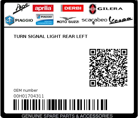 Product image: Piaggio - 00H01704311 - TURN SIGNAL LIGHT REAR LEFT  0