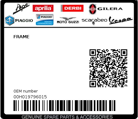 Product image: Piaggio - 00H019796015 - FRAME  0