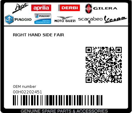 Product image: Piaggio - 00H02202451 - RIGHT HAND SIDE FAIR  0