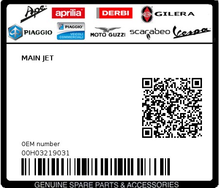 Product image: Piaggio - 00H03219031 - MAIN JET  0