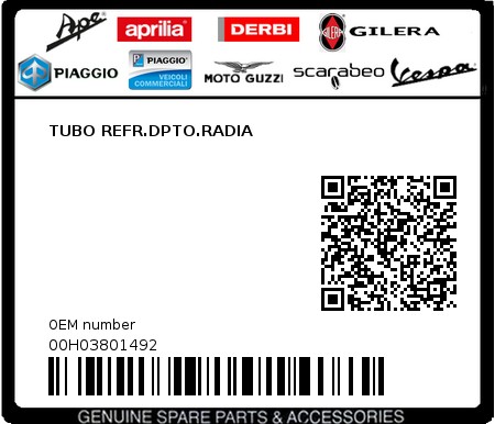 Product image: Piaggio - 00H03801492 - TUBO REFR.DPTO.RADIA  0