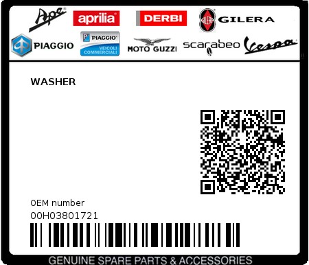Product image: Piaggio - 00H03801721 - WASHER  0