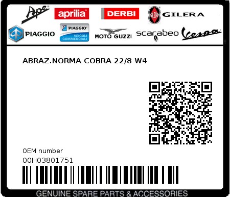 Product image: Piaggio - 00H03801751 - ABRAZ.NORMA COBRA 22/8 W4  0