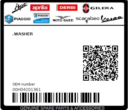 Product image: Piaggio - 00H04201361 - .WASHER  0