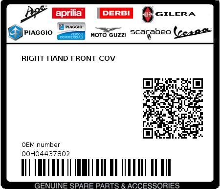 Product image: Piaggio - 00H04437802 - RIGHT HAND FRONT COV  0