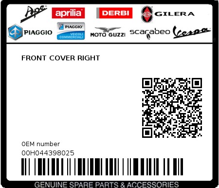 Product image: Piaggio - 00H044398025 - FRONT COVER RIGHT  0