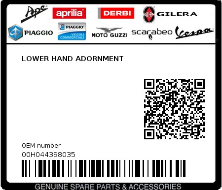 Product image: Piaggio - 00H044398035 - LOWER HAND ADORNMENT  0
