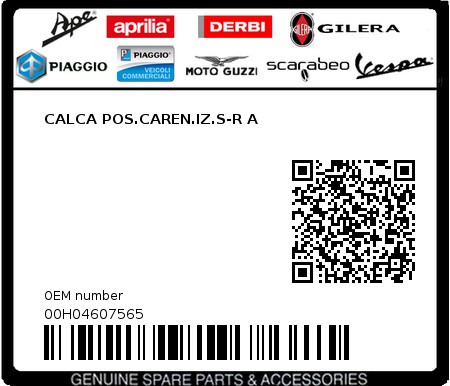 Product image: Piaggio - 00H04607565 - CALCA POS.CAREN.IZ.S-R A  0