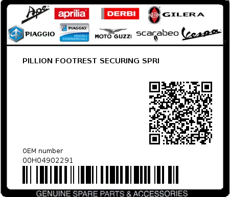 Product image: Piaggio - 00H04902291 - PILLION FOOTREST SECURING SPRI  0