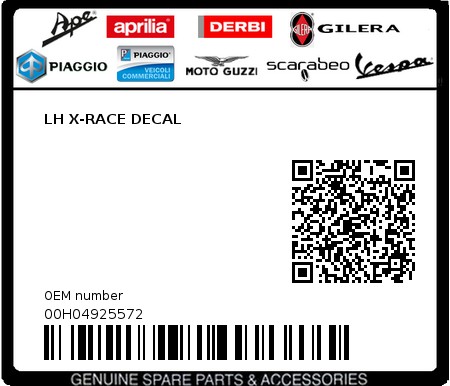 Product image: Piaggio - 00H04925572 - LH X-RACE DECAL  0