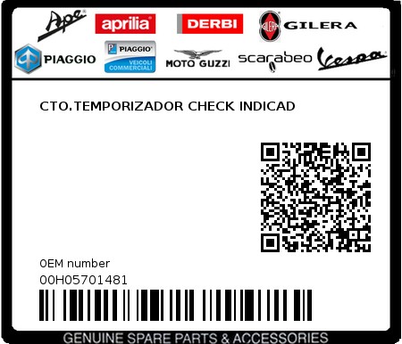 Product image: Piaggio - 00H05701481 - CTO.TEMPORIZADOR CHECK INDICAD  0