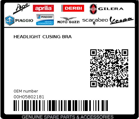 Product image: Piaggio - 00H05802181 - HEADLIGHT CUSING BRA  0