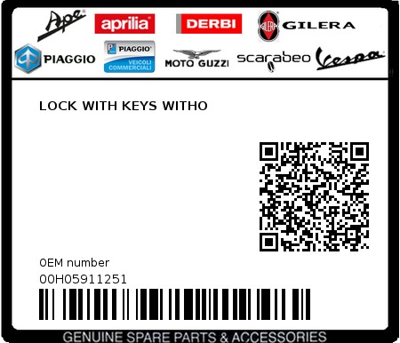 Product image: Piaggio - 00H05911251 - LOCK WITH KEYS WITHO  0