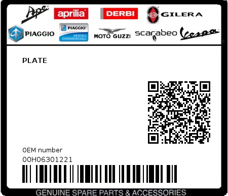 Product image: Piaggio - 00H06301221 - PLATE  0