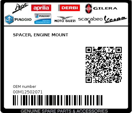 Product image: Piaggio - 00M12502071 - SPACER, ENGINE MOUNT  0