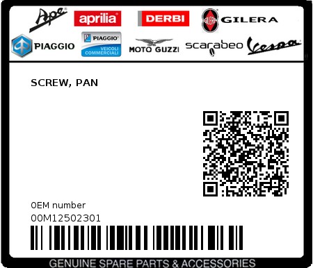 Product image: Piaggio - 00M12502301 - SCREW, PAN  0