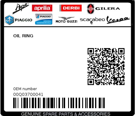 Product image: Piaggio - 00Q03700041 - OIL RING  0