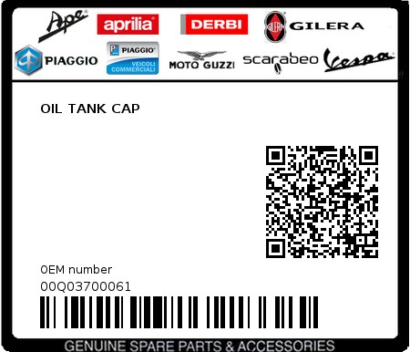 Product image: Piaggio - 00Q03700061 - OIL TANK CAP  0