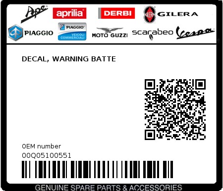 Product image: Piaggio - 00Q05100551 - DECAL, WARNING BATTE  0