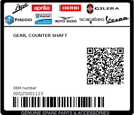 Product image: Piaggio - 00Q25001123 - GEAR, COUNTER SHAFT  0