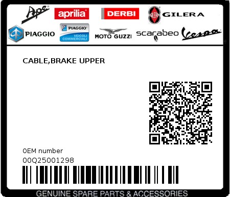 Product image: Piaggio - 00Q25001298 - CABLE,BRAKE UPPER  0