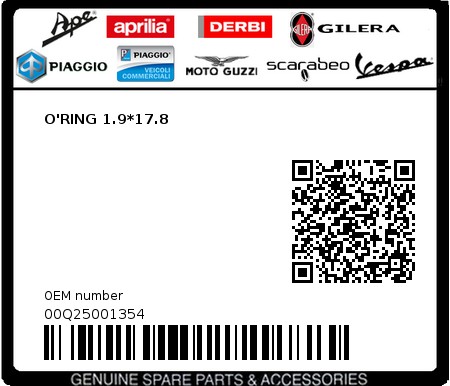 Product image: Piaggio - 00Q25001354 - O'RING 1.9*17.8  0