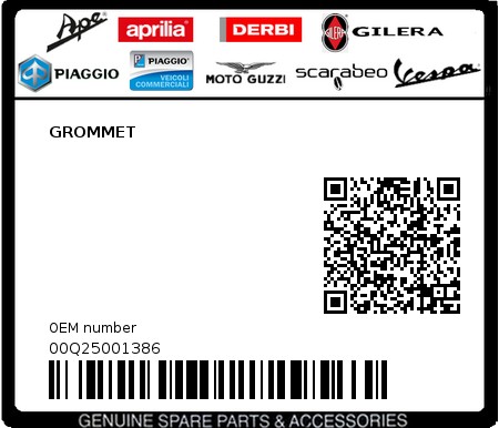 Product image: Piaggio - 00Q25001386 - GROMMET  0