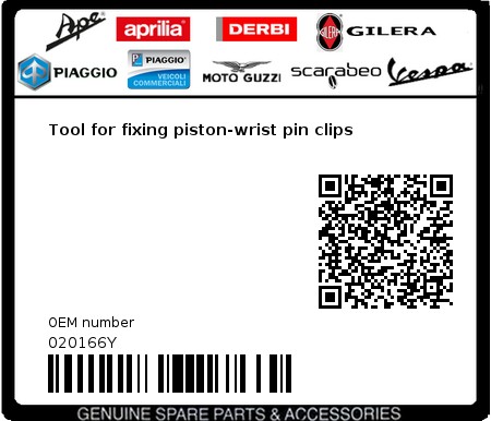 Product image: Piaggio - 020166Y - Tool for fixing piston-wrist pin clips  0