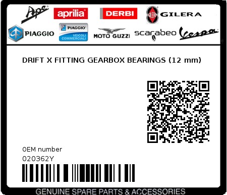 Product image: Piaggio - 020362Y - DRIFT X FITTING GEARBOX BEARINGS (12 mm)  0