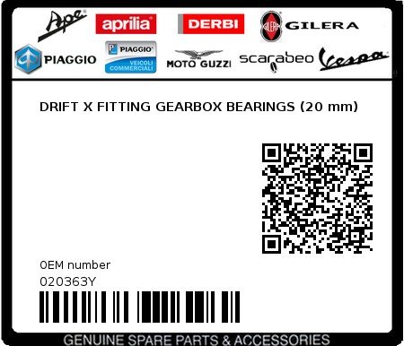 Product image: Piaggio - 020363Y - DRIFT X FITTING GEARBOX BEARINGS (20 mm)  0