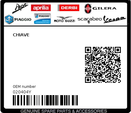 Product image: Piaggio - 020404Y - CHIAVE  0