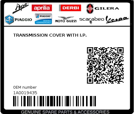 Product image: Piaggio - 1A0019435 - TRANSMISSION COVER WITH I.P. 