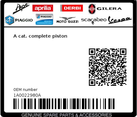 Product image: Piaggio - 1A0022980A - A cat. complete piston 