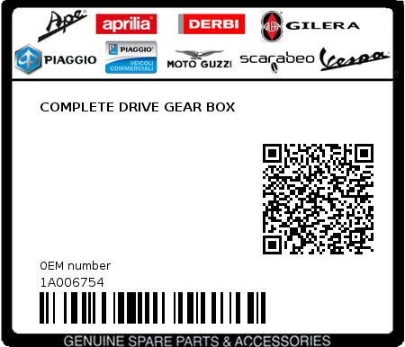 Product image: Piaggio - 1A006754 - COMPLETE DRIVE GEAR BOX  0