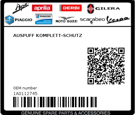 Product image: Piaggio - 1A0112745 - AUSPUFF KOMPLETT-SCHUTZ  0