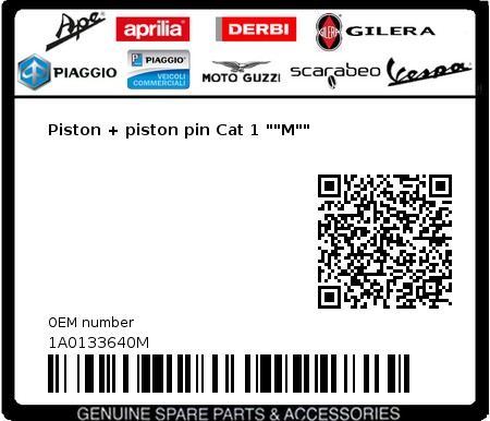 Product image: Piaggio - 1A0133640M - Piston + piston pin Cat 1 ""M"" 