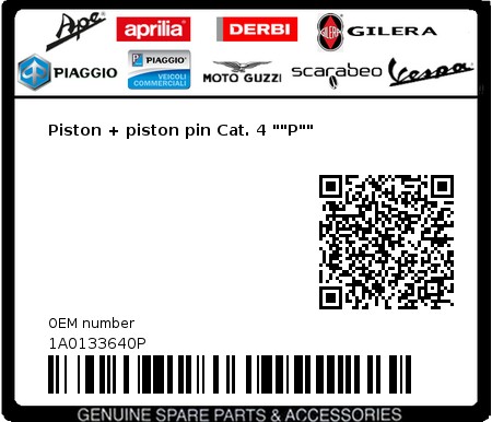 Product image: Piaggio - 1A0133640P - Piston + piston pin Cat. 4 ""P""  0