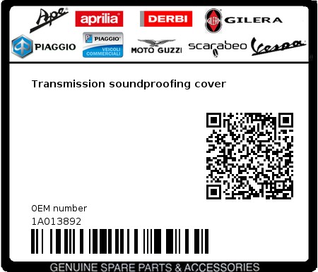 Product image: Piaggio - 1A013892 - Transmission soundproofing cover 